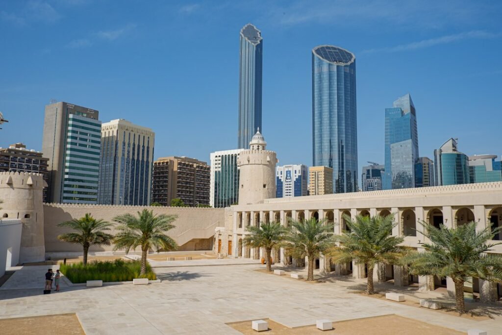 City skyline with tall office towers for UAE corporate tax registration